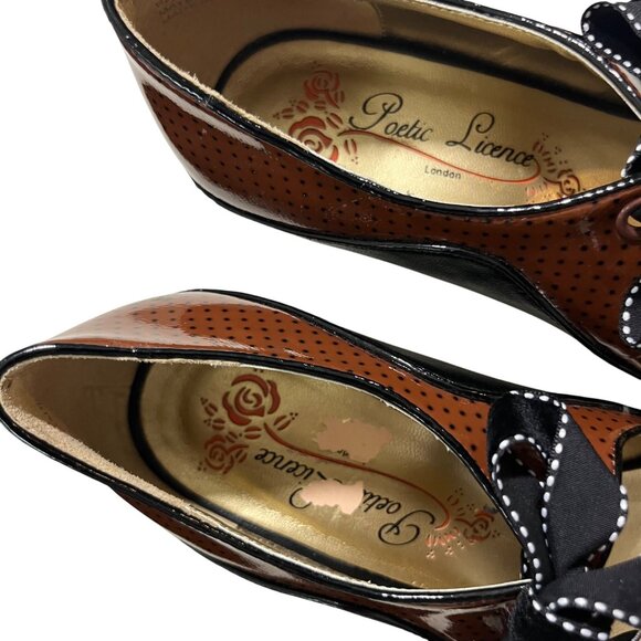 Poetic License heels women's 7 black brown leather bow tie - Picture 12 of 13